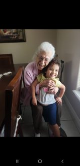 Great-great grandma Gloria with one of her great-great grandaughters Scarlett Flores.